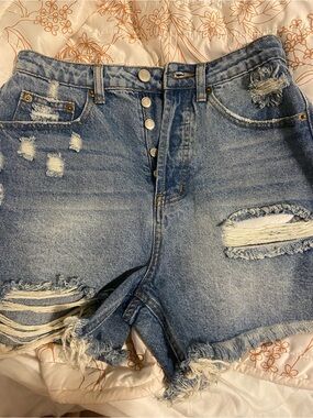 Signature8 Distressed Light Blue High-Rise Jean Shorts